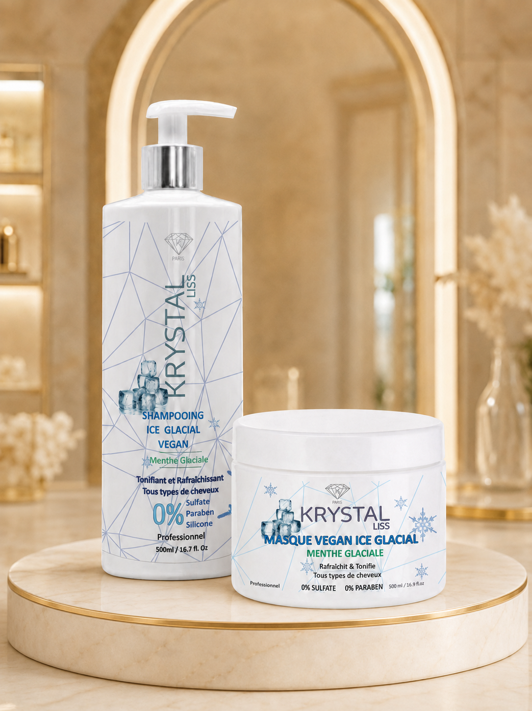 Pack Ice Glacial Vegan Shampooing + Masque Menthe Glaciale Krystal Liss Paris 500ml